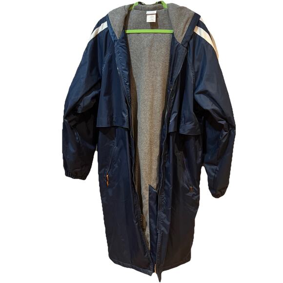 Speedo Unisex Swim Parka Jacket Large Blue Navy Fleece Lined Hood Full Zip - Picture 1 of 12